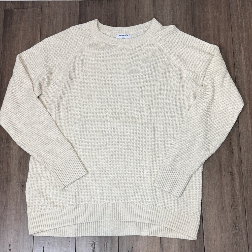 Old Navy SoSoft Crew-Neck Tunic Sweater waffle knit in cozy Cashmere cream